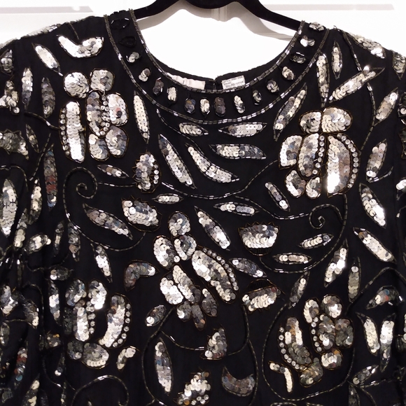 Lawrence Kazar Vintage Sequin and beaded Silk Top 2X - Picture 3 of 9